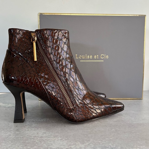 Louise Et Cie Lenah Square Toe Croc Leather Bootie, Cocoa Brown 7 NEW - Picture 2 of 11